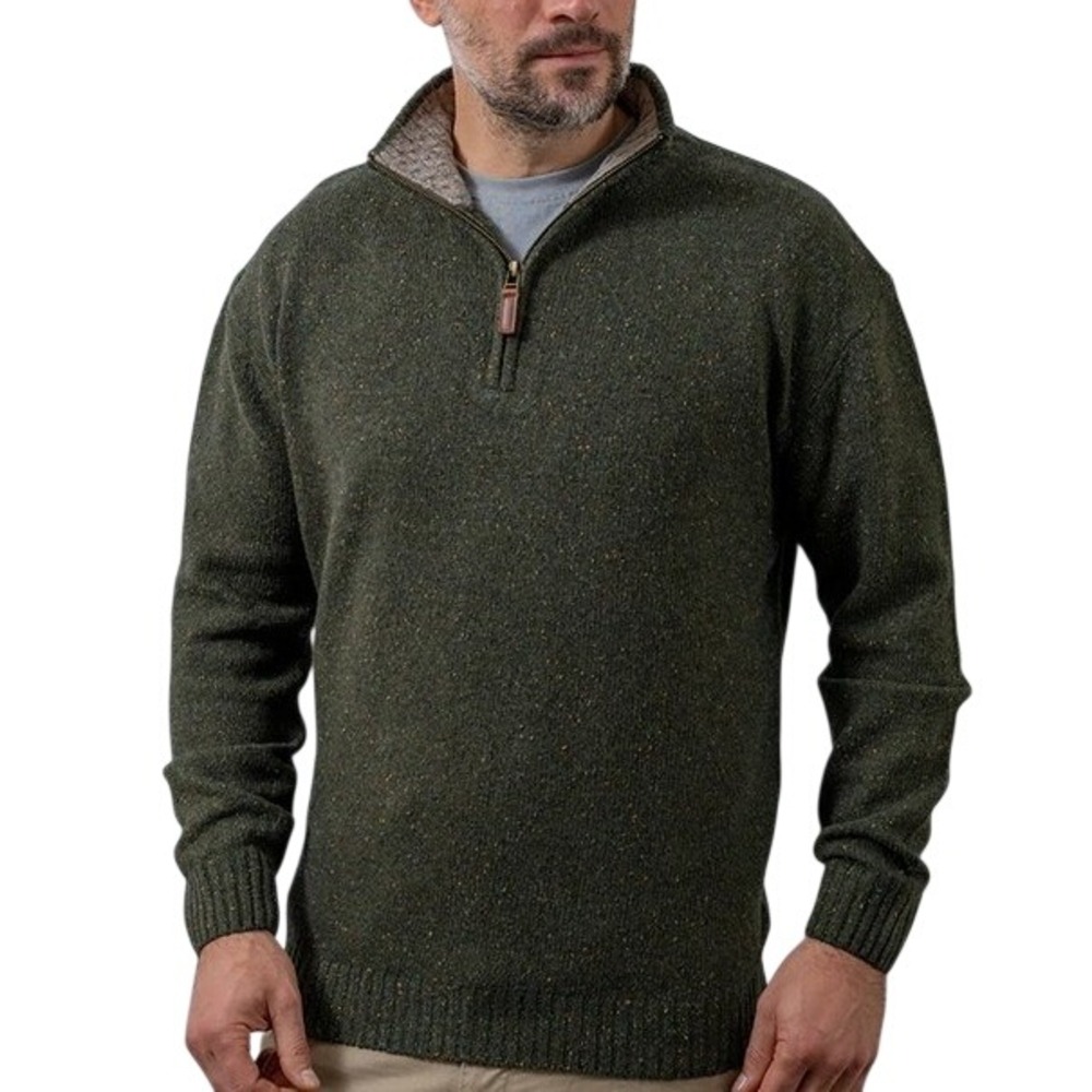Oscar de la Renta Men's L Green Black Quarter Zip Sweater Cotton Pullover